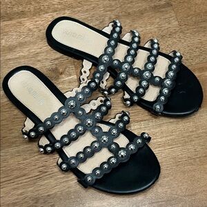 Olivia Miller Black and Silver Studded Sandals